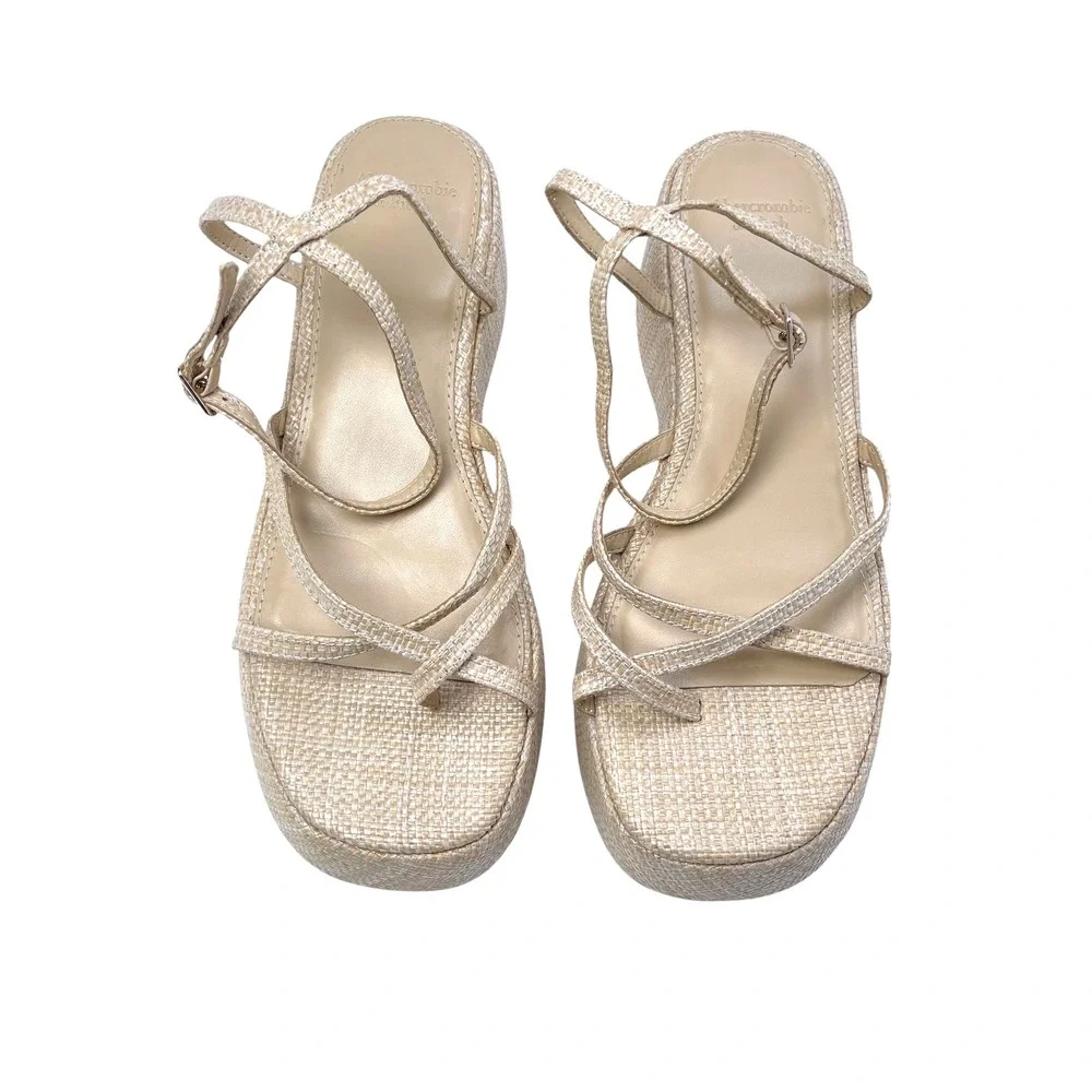 Abercrombie & Fitch Women's Platform Sandal Heels Woven Strappy‎ Sz 8.5 EUC